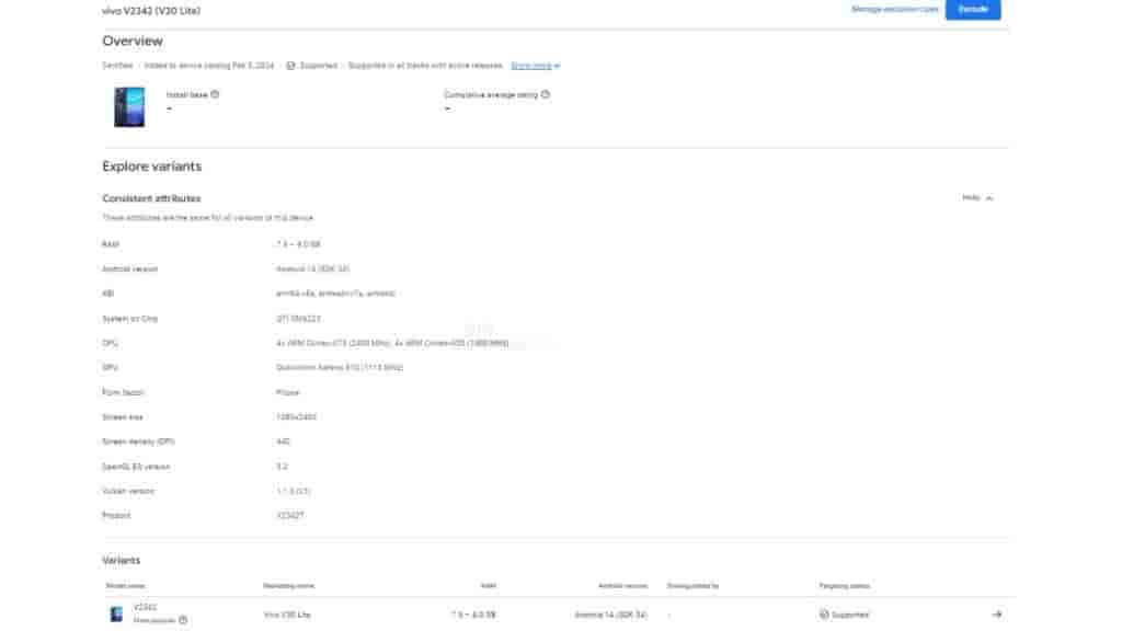 Vivo V30 Lite 4G spotted on Google Play Console