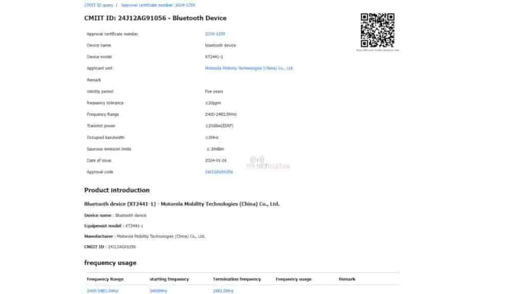 XT2441-1 Motorola Earbuds spotted on CMIIT