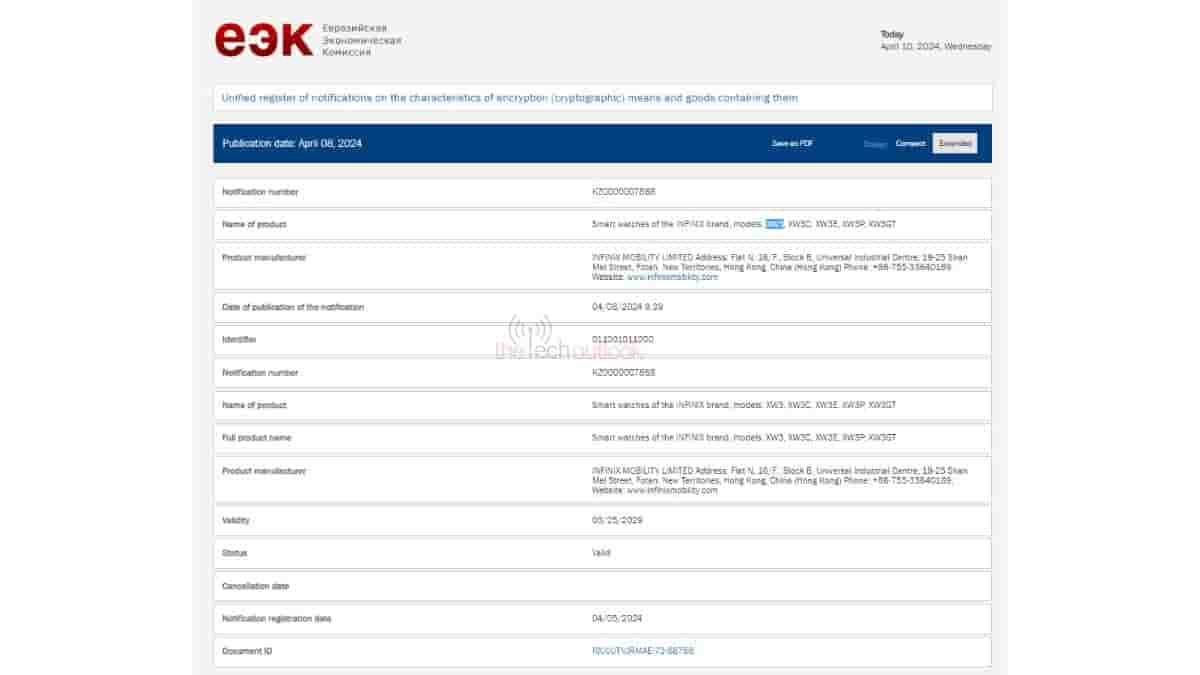 Infinix Smartwatches spotted on EEC