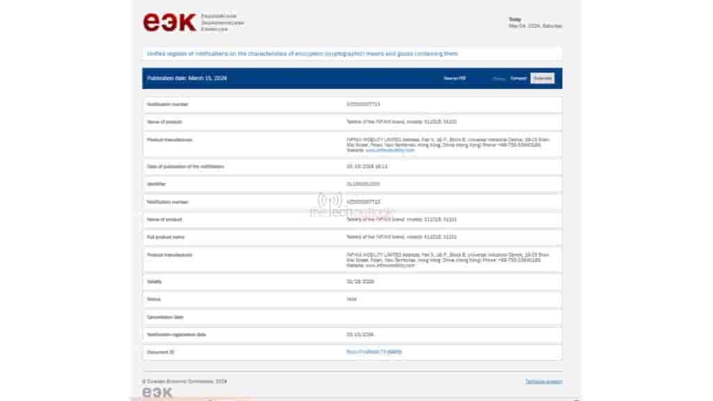 Infinix Tab on EEC