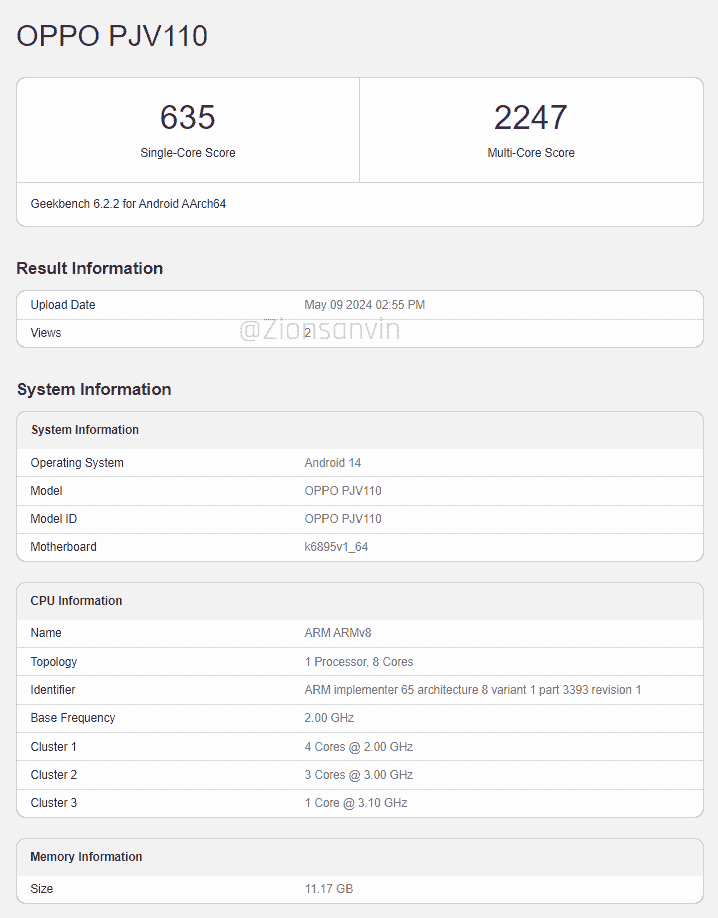 OPPO Reno 12 (PJV110) Geekbench waternarked