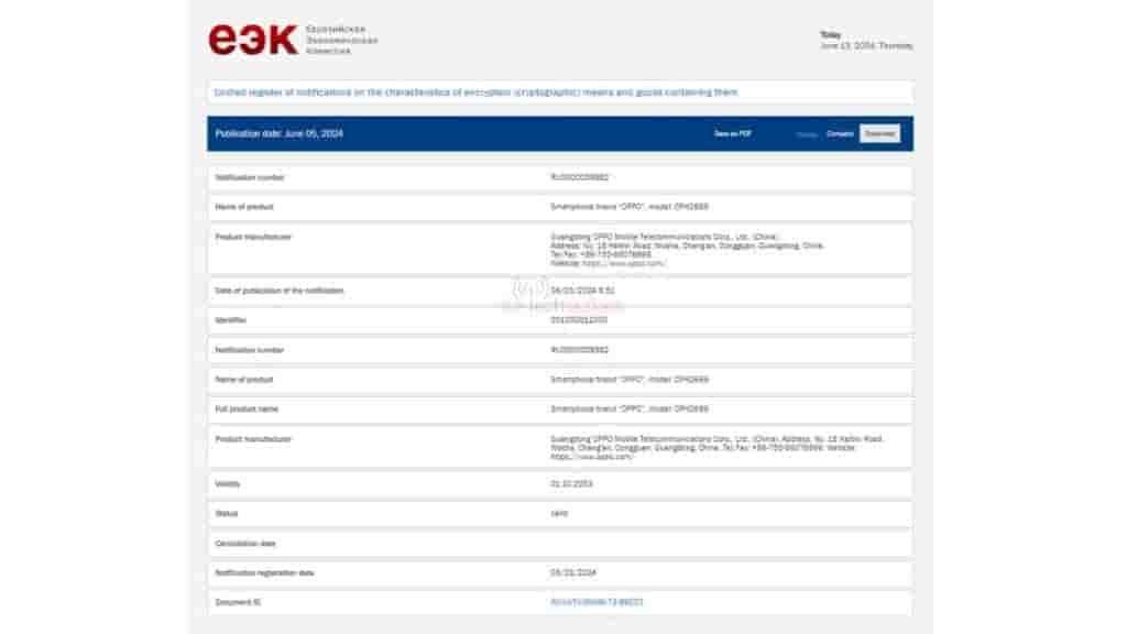 Oppo A3 spotted on EEC