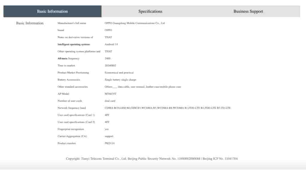 Oppo A3 Vitality Edition Specs