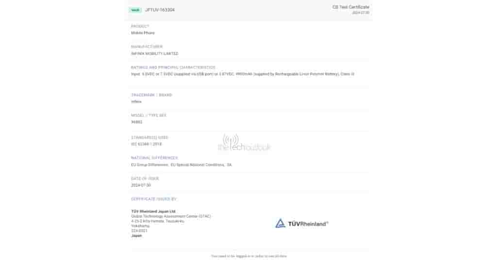 Infinix Hot 50 spotted on TUV