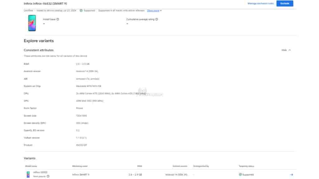 Infinix Smart 9 Google Play Console