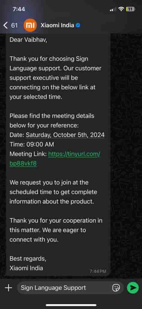 Meeting Schedule Xiaomi Sign Language Support