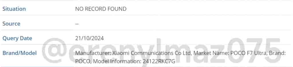 POCO F7 Ultra - GSMA IMEI