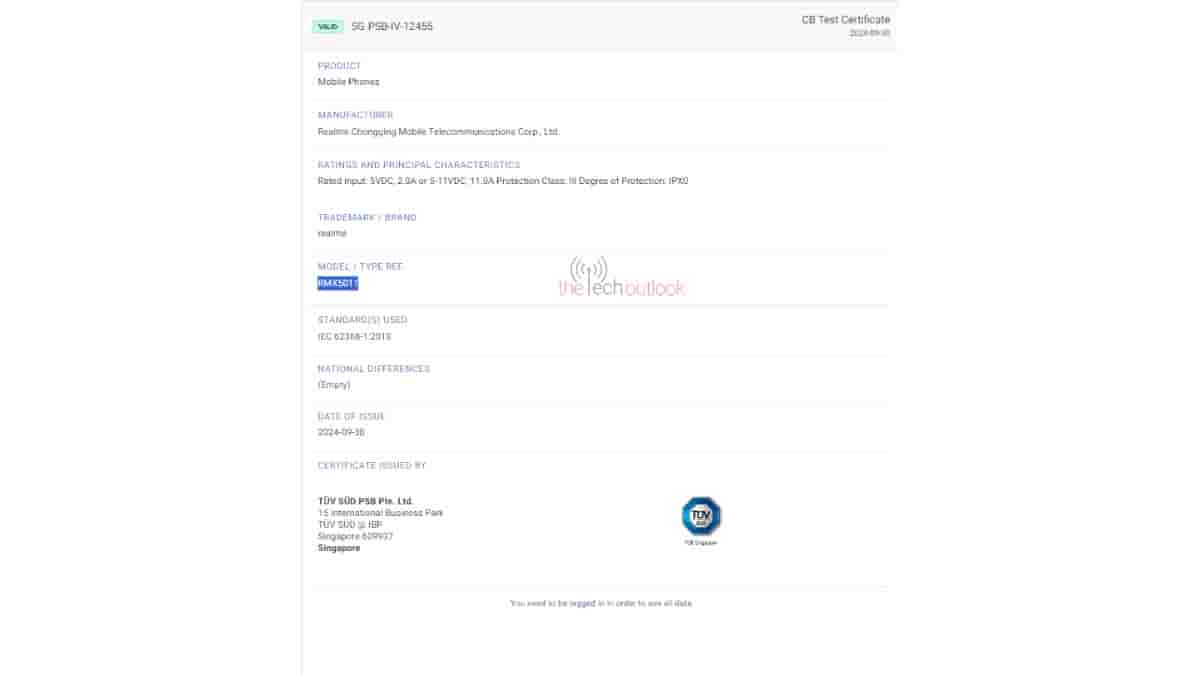 RMX5011 Spotted on TUV with being tested with 10W, 55W and 121W