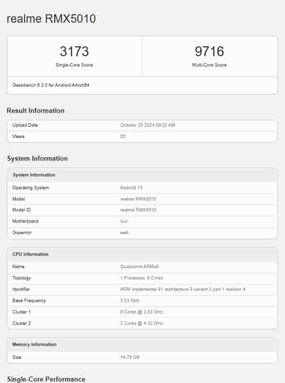 Realme GT 7 Pro - Geekbench 6
