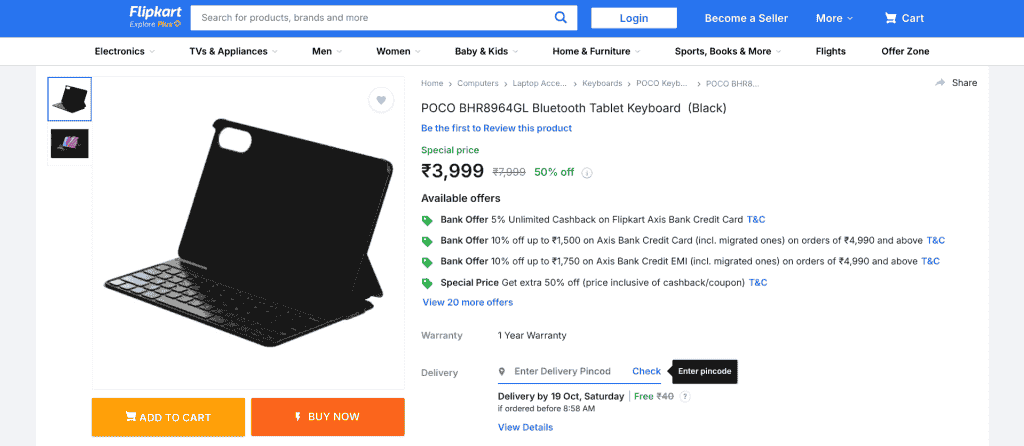 POCO Bluetooth Tablet Keyboard - Flipkart Listing