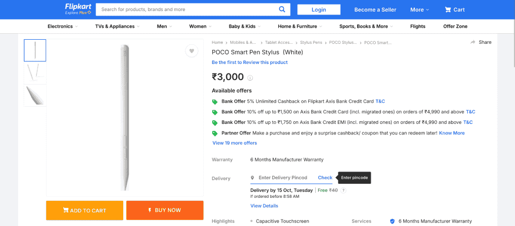 POCO Smart Stylus Pen - Flipkart Listing