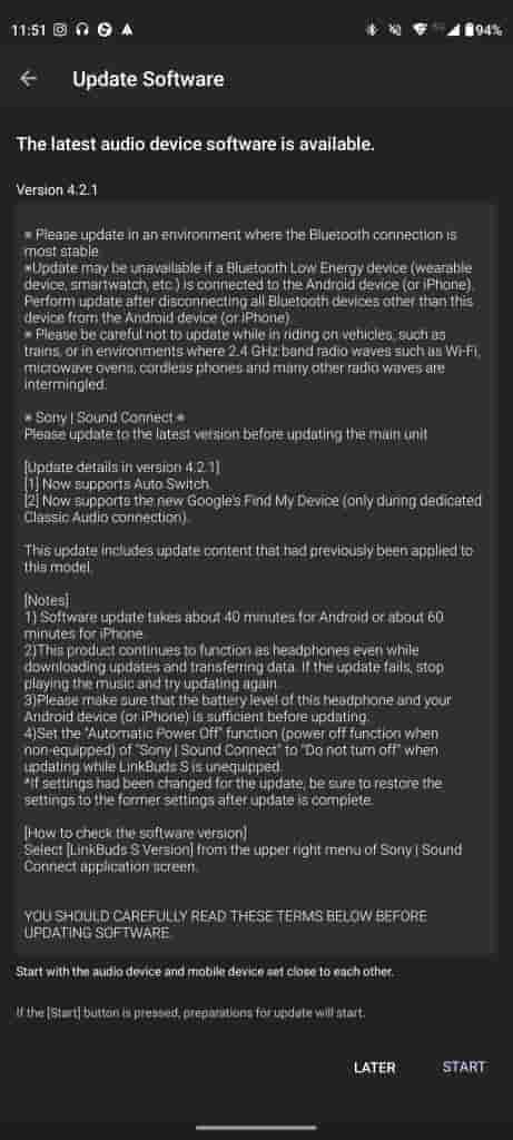 Sony LinkBuds S - Update