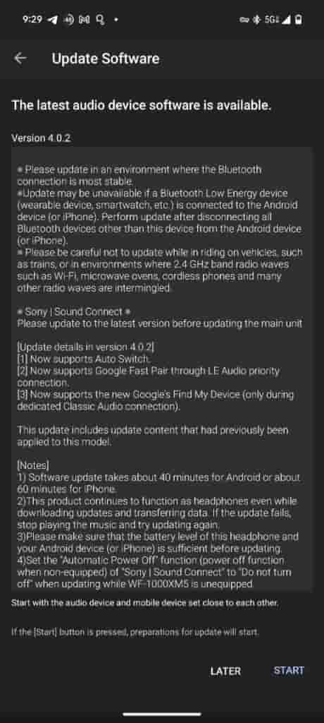Sony WF-1000XM5 earbuds - Update 1