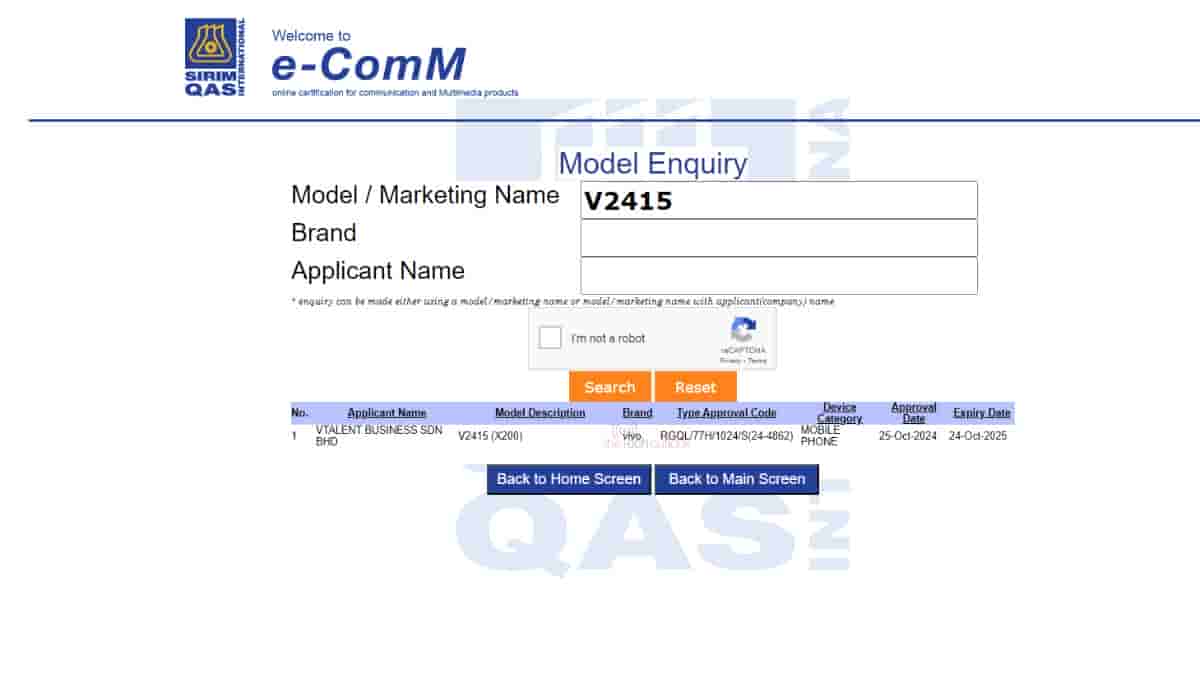 Vivo X200 spotted on SIRIM