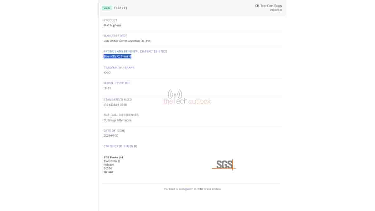 iQOO 13 spotted on SGS certification