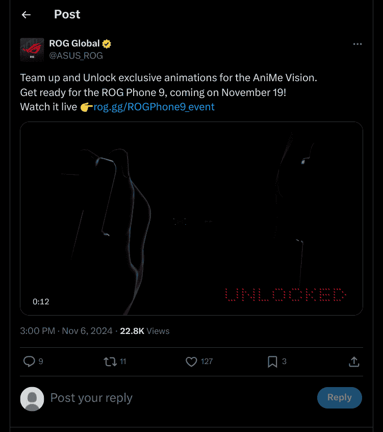 ASUS ROG Phone 9 - Team Up and Unlock Exclusive Animations for the AniMe Vision - 19th November 2024