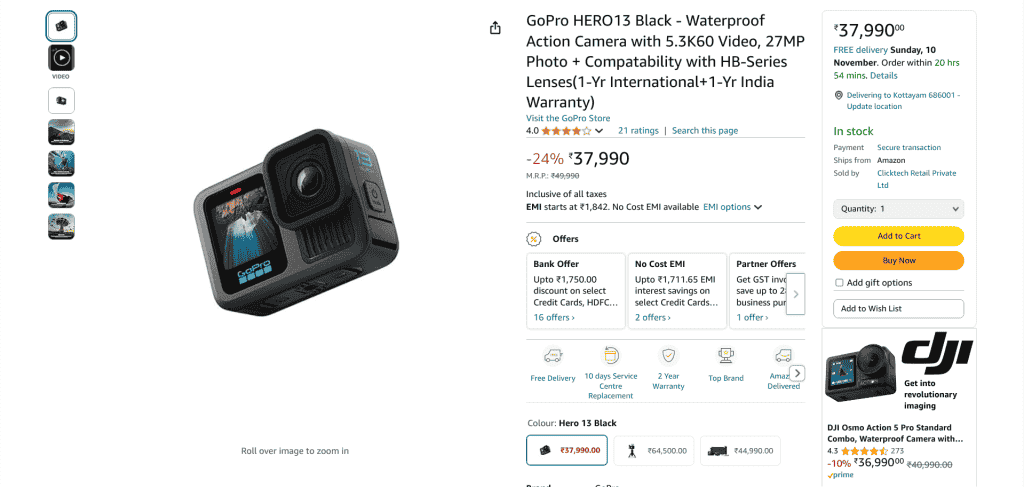 GoPro Hero 13 Black - Amazon Listing