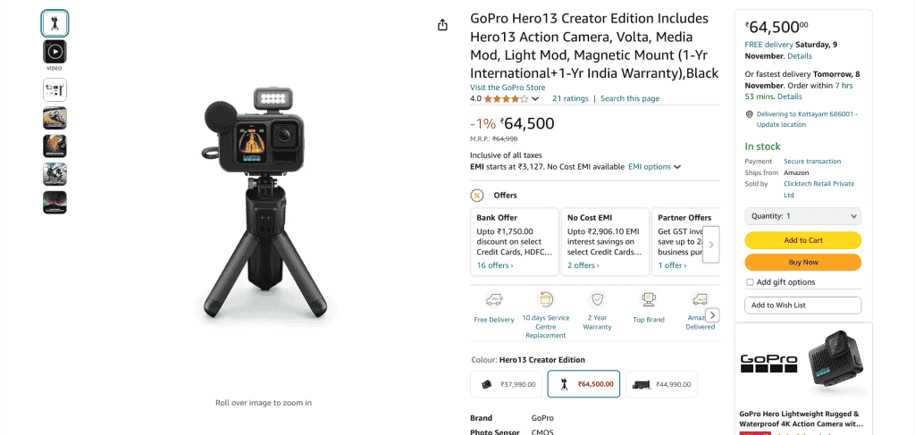 GoPro Hero 13 Creator Edition - Amazon Listing