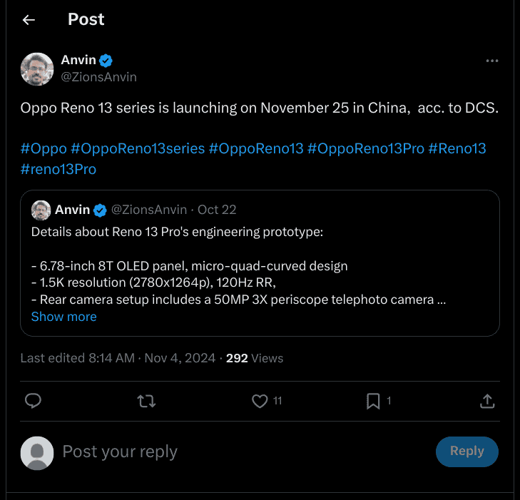 OPPO Reno 13 Series - Launch Date in China Tipped