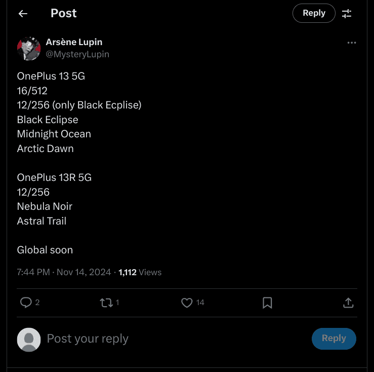 OnePlus 13 and OnePlus 13R for Global Market Tipped