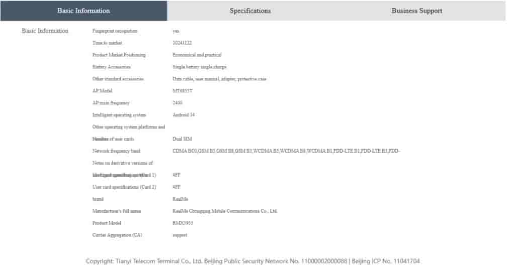 Realme V60 pro China Telecom Specs