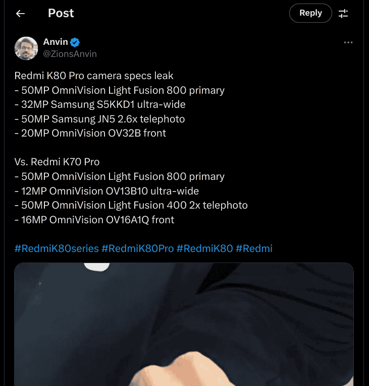 Redmi K80 Pro - Revealed Camera Specs