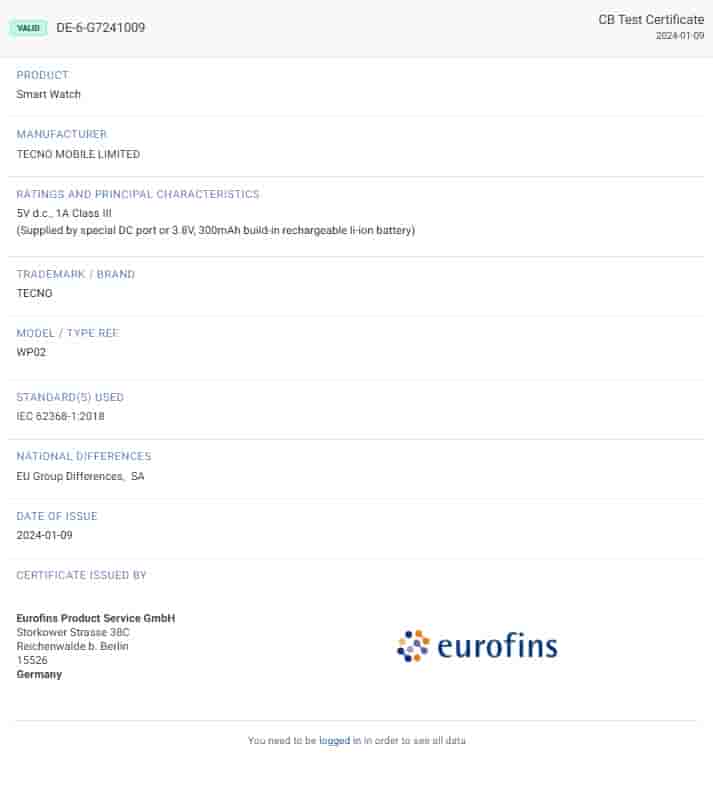 Smartwatch spotted on Eurofins