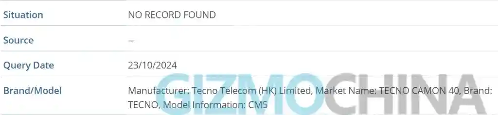 Tecno Camon 40 - IMEI