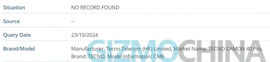 Tecno Camon 40 Pro 4G - IMEI