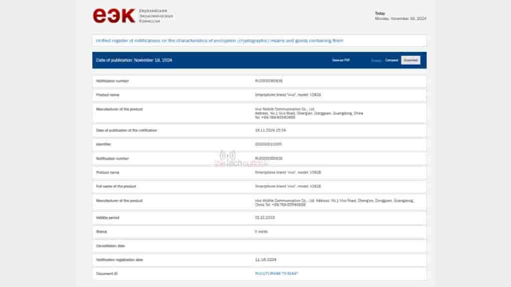 Vivo V50e spotted on EEC