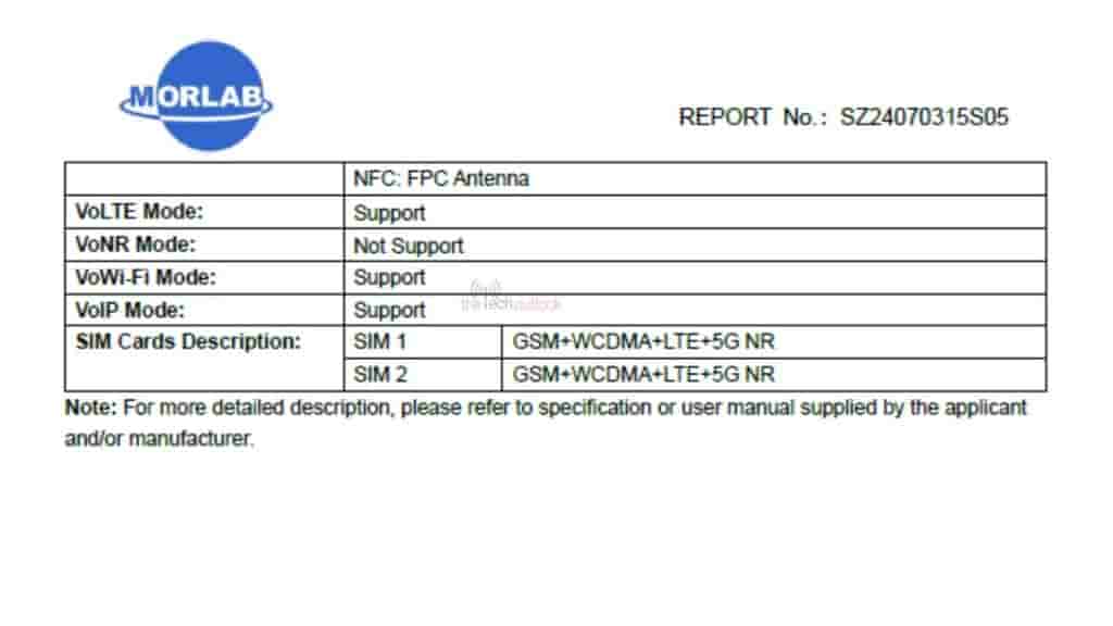 no VONR support and will have NFC Support