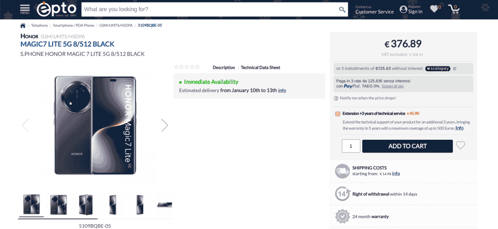 Honor Magic 7 Lite - Black - 8GB.512GB - Listing