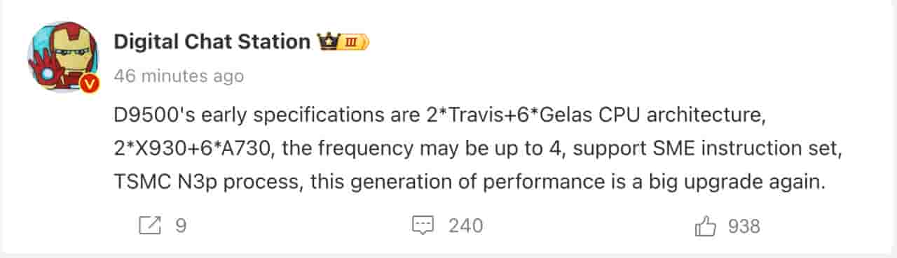 MediatTek Dimensity 9500 - Early Specifications