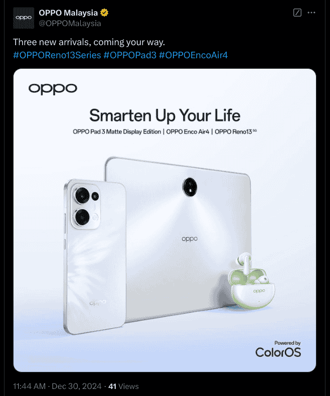 OPPO Reno 13 Series, OPPO Pad 3, and OPPO Enco Air 4 - Malaysian Launch - X Update