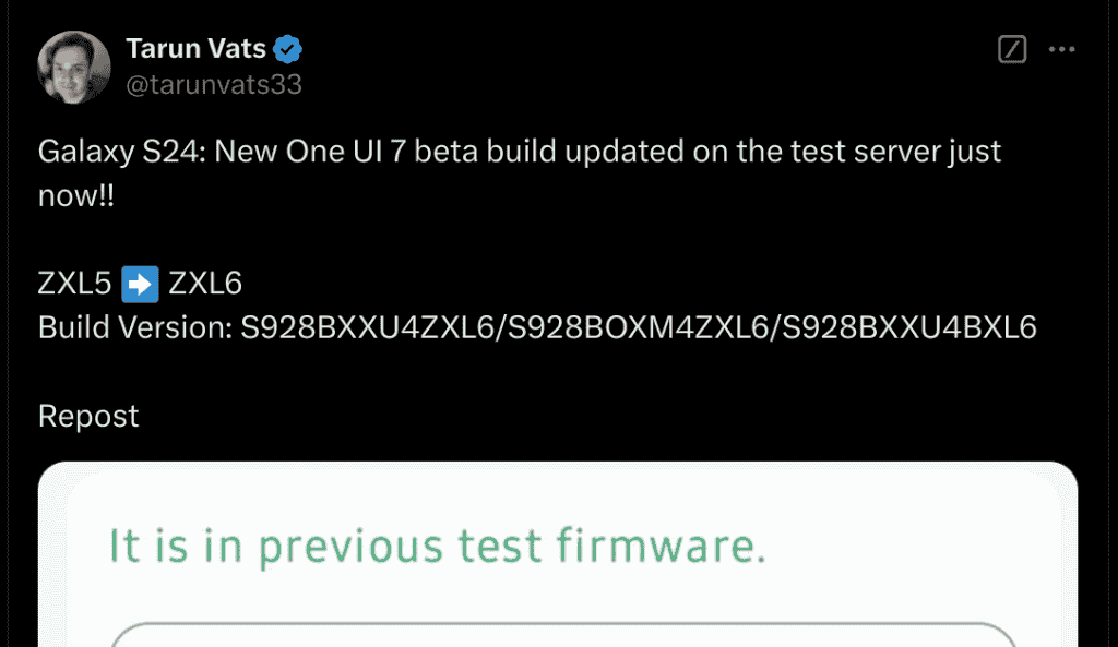 One UI 7 Beta Build Updated on the Test Server From ZXL5 to ZXL6 - X Update