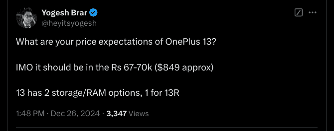 OnePlus 13 Series - India Pricing and Storage Options