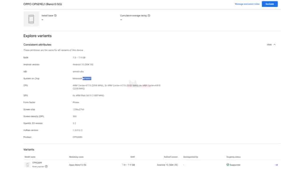 OPPO Reno 13 5G - Google Play Console
