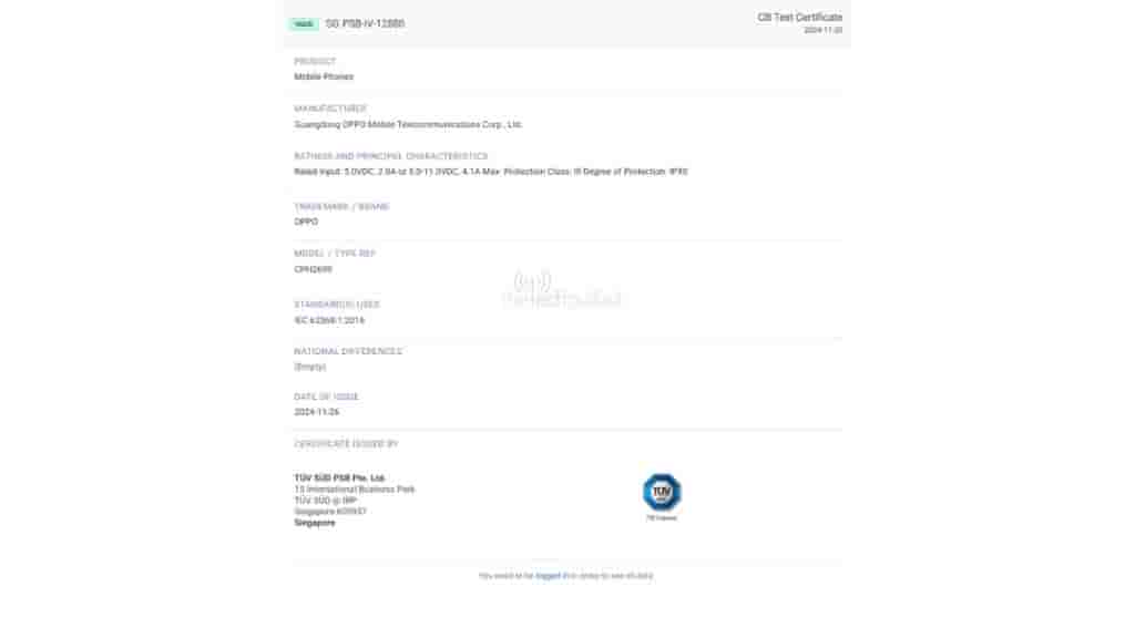 Oppo Reno 13F spotted on TUV with 45W max fast charging support