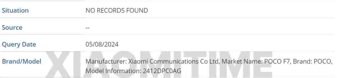 POCO F7 - IMEI Listing