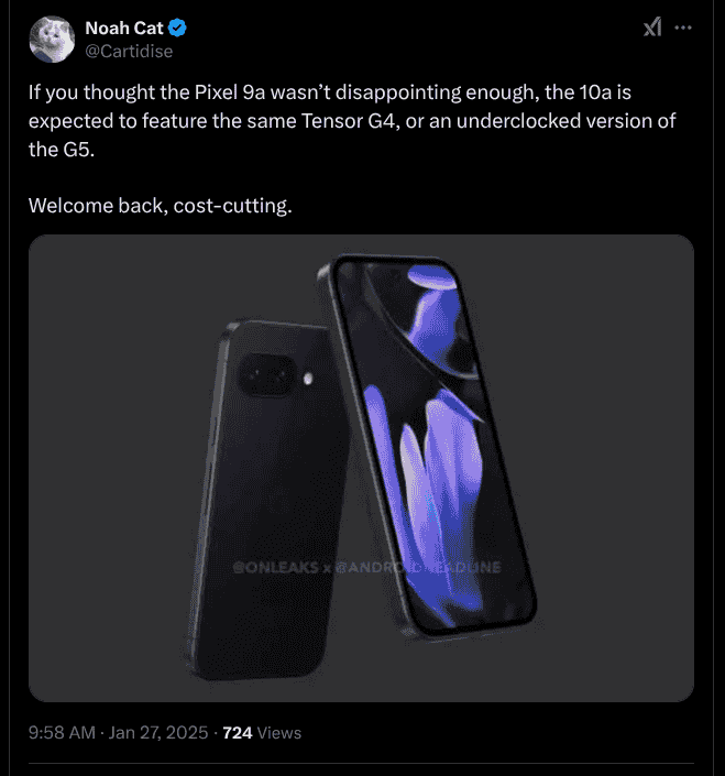 Google Pixel 10a - Processor Detail Tipped - X Post