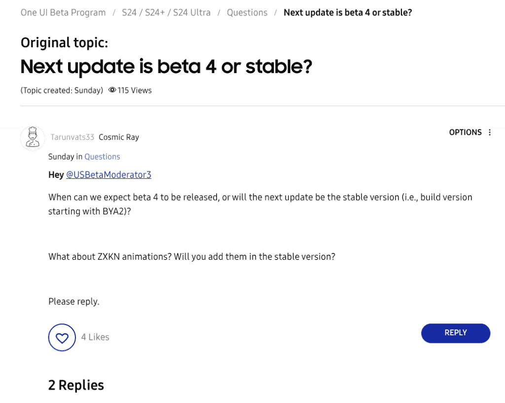 One UI 7 Beta 4 Statues Shared by Official Moderators (1)