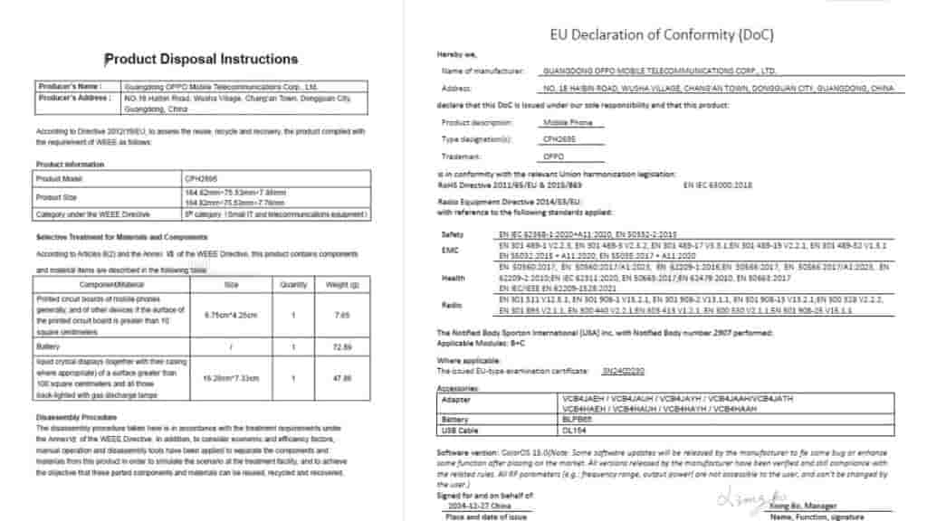 OPPO A5 Pro 5G - EU Declaration of Conformity
