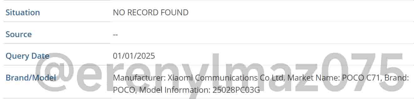 POCO C71 - IMEI Listing