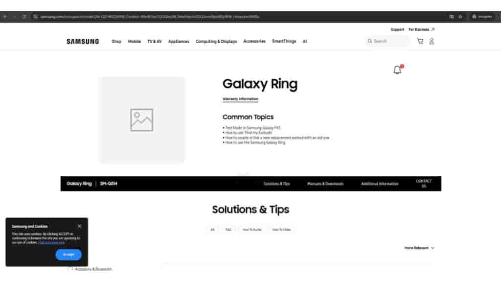 Samsung Galaxy Ring - Size '14' - Indian Support Page