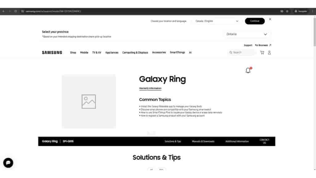 Samsung Galaxy Ring - Size '15' - Canadian Support Page
