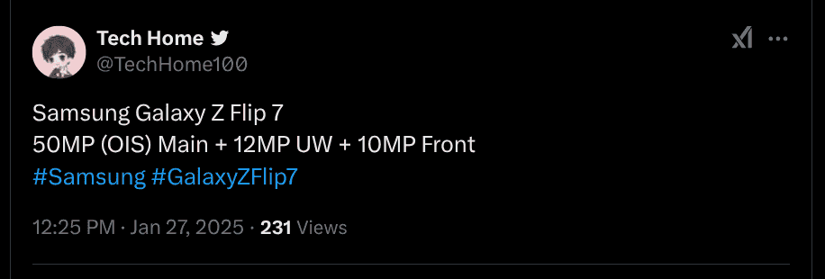 Samsung Galaxy Z Flip 7 - Camera Specs Tipped