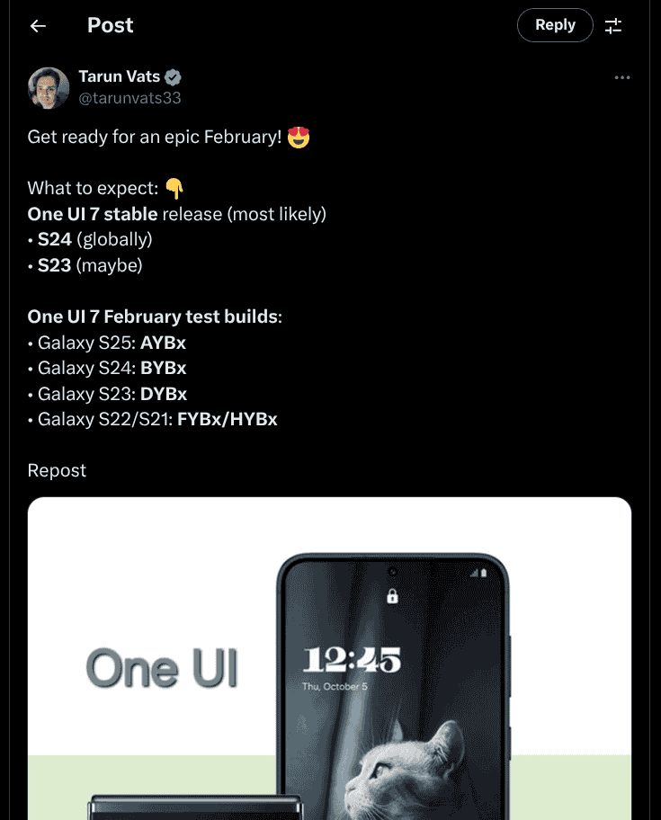 Samsung's One UI 7 Update Details in February 2025 Tipped