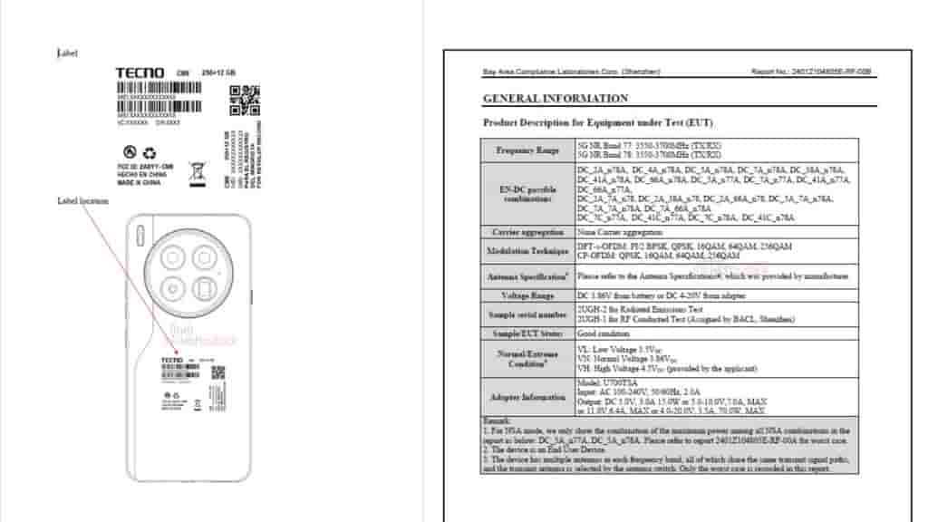 Tecno Camon 40 Premier 5G 'CM8' - FCC Certification (1)