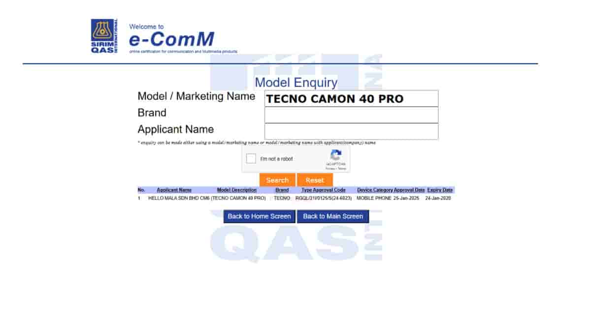 Tecno Camon 40 Pro spotted on SIRIM