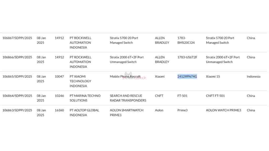 Xiaomi 15 - SDPPI Certification